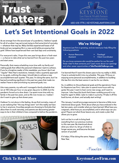 Let's Set Intentional Goals In 2022 - Keystone Law Firm Arizona Newsletters