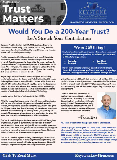 Would You Do A 200-Year Trust? - The Keystone News